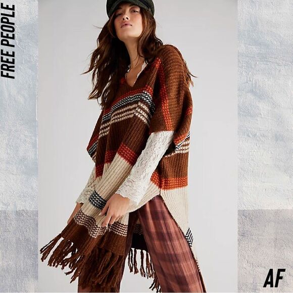FREE PEOPLE LESLIE BROWN PONCHO NEW OS - Picture 7 of 7